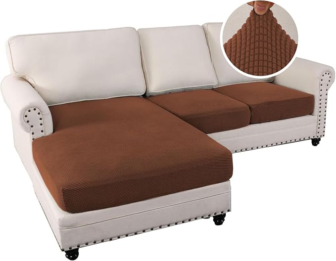 H.VERSAILTEX Sectional Couch Covers 3 Pieces Sofa Seat Cushion Covers L Shape Separate Cushion Couch Chaise Cover for Both Left/Right Sectional Couch (Seat Only: 1 Chaise + 2 Sofa, Caramel) - Image 2