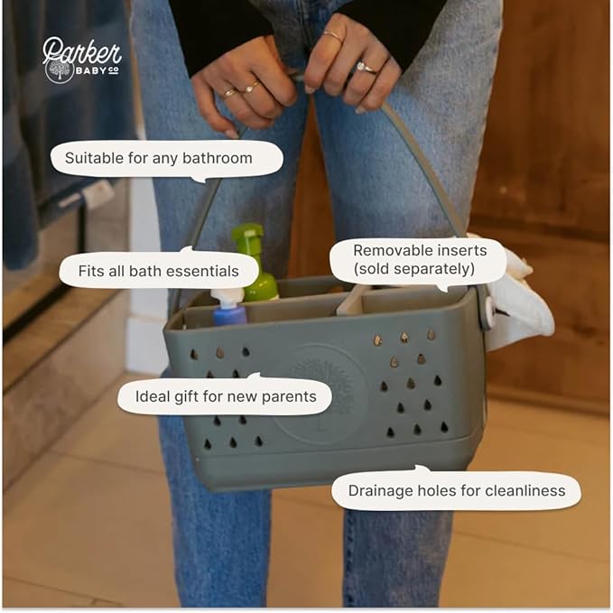 Parker Baby Co. Quick-Dry Bath Caddy Organizer with Handle - Snow, Large | BPA-free, food-grade shower caddy & bath organizer that stores toys and bath supplies in a sturdy, easy-carry handle design - Image 5