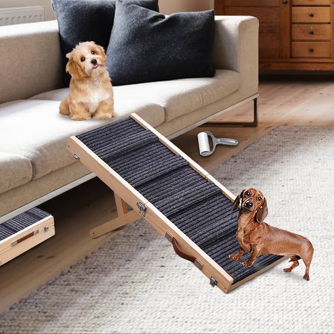 Adjustable Dog Ramp, Portable Folding Pet Ramp, 32" Long Wooden Pet Ramp for Bed with Non-Slip Traction Mat for Small Dogs, Dog Climbing Ladder for Sofa, Bed, Couch,Car(LGPT1,Gray)