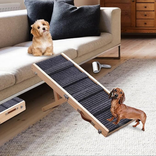 Adjustable Dog Ramp, Portable Folding Pet Ramp, 32" Long Wooden Pet Ramp for Bed with Non-Slip Traction Mat for Small Dogs, Dog Climbing Ladder for Sofa, Bed, Couch,Car(LGPT1,Gray)
