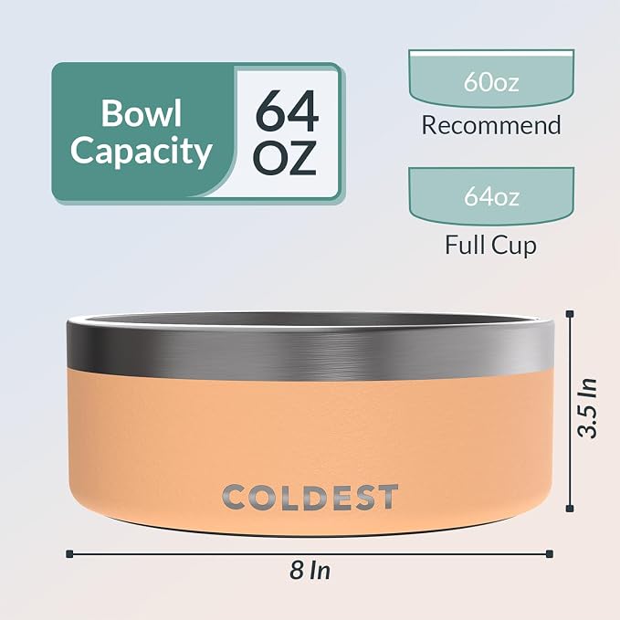 Coldest Dog Bowl - Anti Rust Metal, Non Slip, 3 Layers Insulated Stainless Steel Dog Bowls - Spill Proof & Heavy Duty - Water Bowl for Dogs, Cats & Pets, Dish Washer Safe (64 oz, Sahara Peach) - Image 4