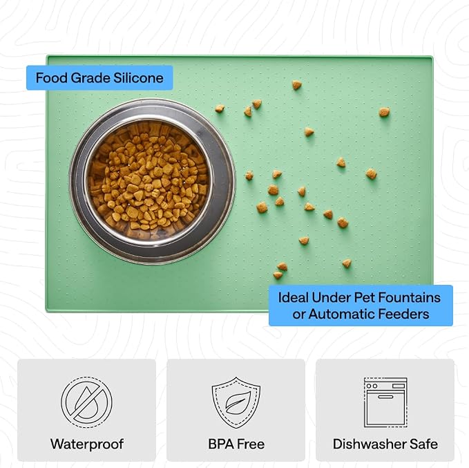 GORILLA GRIP 100% Waterproof Raised Edge BPA Free Silicone Pet Feeding Mat, Dog Cat Food Mats Contain Spills Protects Floors, Placemats for Cats and Dogs Water Bowl, Pets Accessories 18.5x11.5 Mint - Image 5