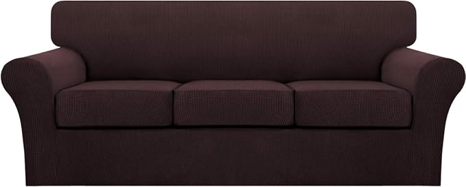 Turquoize 4 Piece Sofa Covers for 3 Cushion Couch Sofa Slipcover Soft Couch Cover for Dogs Washable Furniture Cover with 3 Individual Large Cushion Covers Feature Fabric (Large Sofa, Brown) by Turquoize