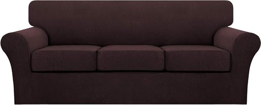 Turquoize 4 Piece Sofa Covers for 3 Cushion Couch Sofa Slipcover Soft Couch Cover for Dogs Washable Furniture Cover with 3 Individual Large Cushion Covers Feature Fabric (Large Sofa, Brown) by Turquoize