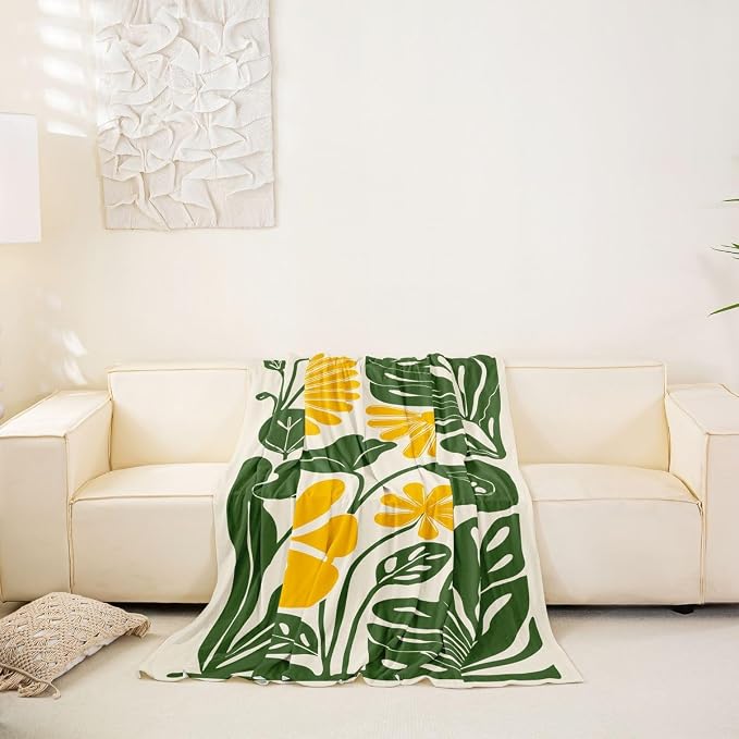 Erosebridal Yellow Green Flower Sofa Cover Minimalist Floral Couch Cover for Kids Women Vintage 70S Modern Sofa Protector Retro Abstract Aesthetic Couch Protector 71" X 150", Washable Non Slip - Image 6