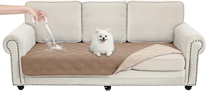 100% Waterproof Dog Bed Cover Pet Blanket(35"x71"),7-Layer Reversible Washable Sofa Couch for Furniture Car (Taupe+Apricote) by Unknown