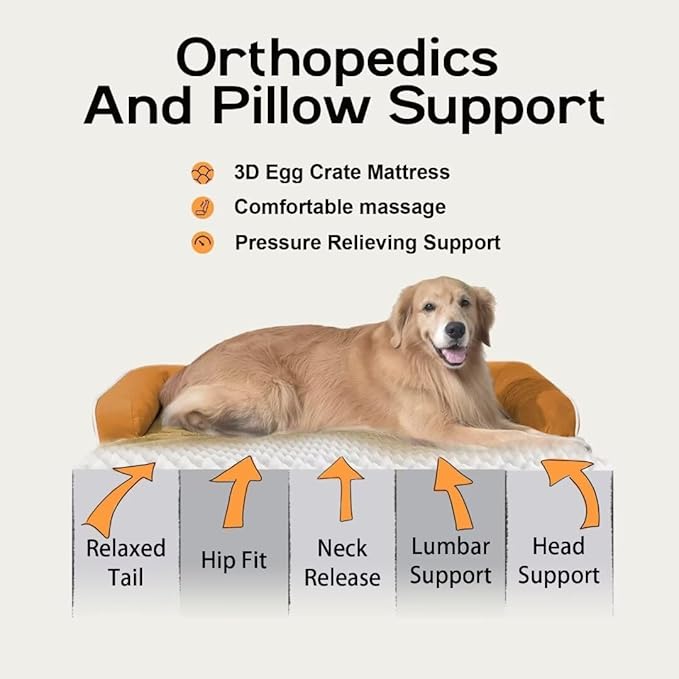 MEKIY Orthopedic XL Dog Bed with Bolster for Extra Large Size Dogs | Pillow Support for Neck Relief, Egg Crate Foam, Skin-Friendly Surface, Waterproof Liner, Anti-Slip Bottom, 42 x 30 Inch - Image 3