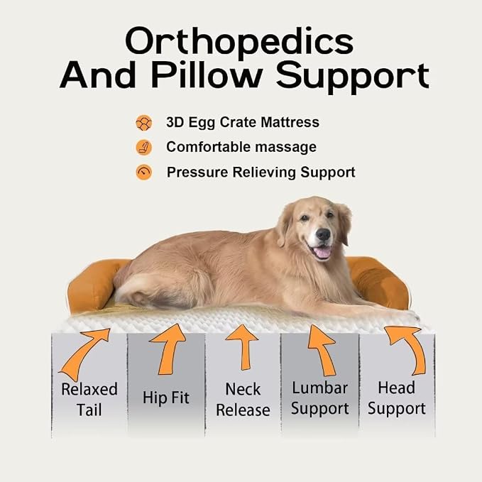 MEKIY Orthopedic Waterproof Jumbo Dog Bed with Bolster for Extra Large Dogs | Pillow Support for Neck Relief, Egg Crate Foam, Waterproof Liner, Anti-Slip Bottom, Removable Bolster Cover, 53 x 42 Inch - Image 3