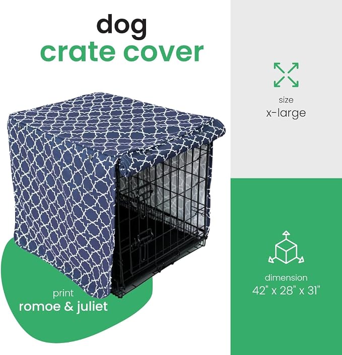 Molly Mutt Romeo & Juliet Dog Crate Cover, 100% Cotton Canvas Cover with 2 Roll-Up Panels, Ideal for Dog or Cat Crate, Durable, Washable, and Free of Harmful Chemicals, 42" x 28" x 31" - Image 2