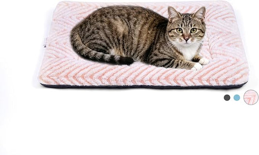 Mora Pets Cat Bed for Indoor Cats & Small Dogs Washable Flat Cat Bed Mat Soft Fluffy Dog Crate Kennel Carrier Pad with Anti-Slip Bottom for Pet Cage Travel Sleeping Chevron Pink 22 x 13 by MoraPets