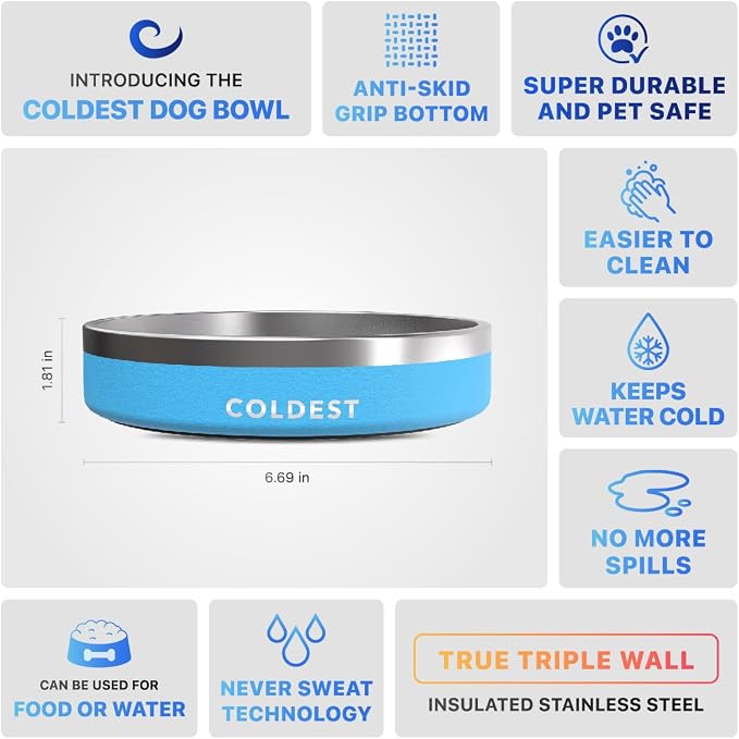 Coldest Dog Bowl - Anti Rust Metal, Non Slip, 3 Layers Insulated Stainless Steel Dog Bowls - Spill Proof & Heavy Duty - Water Bowl for Dogs, Cats & Pets, Dish Washer Safe (21 oz, Celestial Blue) - Image 5