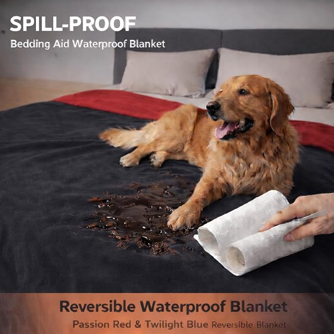 King Size Waterproof Blanket – Spill-Proof, Water-Resistant Flannel Blanket for Bed, Couch, Kids & Pets Protection, Reversible Cozy Design (Passion Red & Midnight Black, 90x108) - Image 4