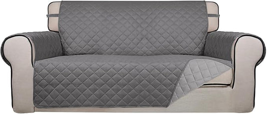 PureFit Reversible Quilted Couch Covers for Dogs Loveseat Sofa Cover 54" | Gray/Light Gray, Water Resistant Couch Protector, Washable Pet Couch Cover with Non Slip and Elastic Straps For Kids by PureFit