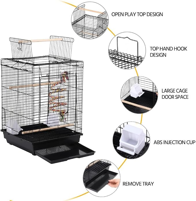 Yaheetech Open Play Top Travel Bird Cage for Conure Sun Parakeet Green Cheek Conure Lovebird Budgie Finch Canary, Small-Size Travel Portable - Image 4
