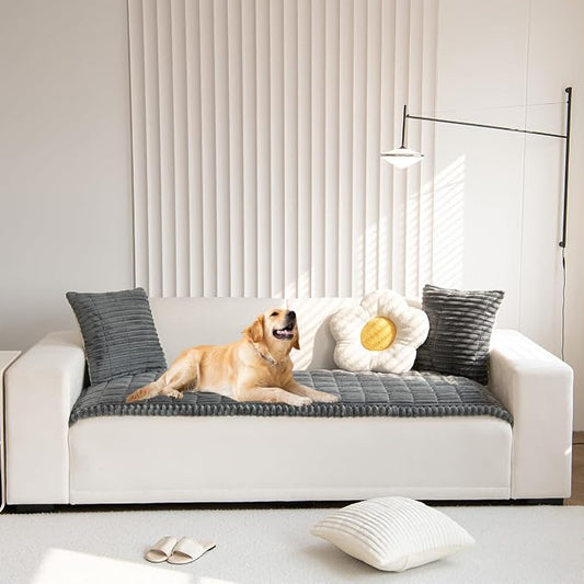 Pet Couch Covers Protector for Dogs Sofa Slipcovers Washable Cushion Cover | Non slip,scratch-proof furniture protector fits I-shape armchair,loveseat,recliner,sectional sofa pads(dark grey,27in*83in) by GumfolkBrandFlagship