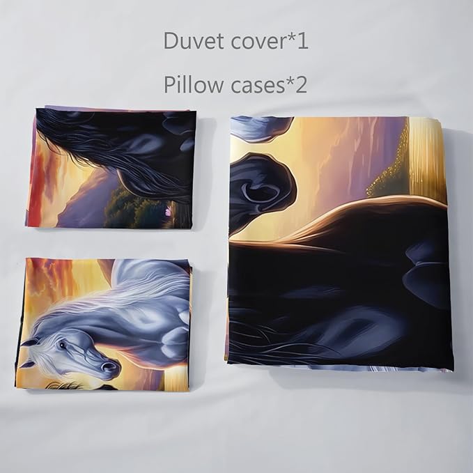 AILONEN Black & White Horse Printed Bedding Sets for Kids Teens Adults, Full,Farm Country Animal Duvet Cover Set,Wildlife Themed Comforter Cover with 2 Pillowcase,3-Piece,Soft Microfiber - Image 5