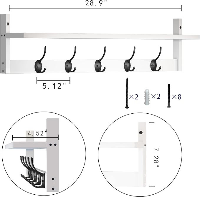 AMBIRD Wall Hooks with Shelf | Entryway Hanging Wood Coat Hooks | Wall-Mounted Rack with 5 Dual Hooks | Bathroom, Living Room, Bedroom (Modern). - Image 5