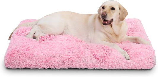 XL Dog Bed Large Crate Pad 42", Washable Pink Plush Soft Pet Bed Mat | Machine Washable, Anti-Slip Bottom, Dog Mats for Sleeping, Kennel Pad 41*27", Ultra Soft Cozy, Easy to Care, 85 lbs by Loveforfurrykids