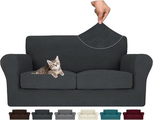 MAXIJIN 3 Piece Couch Covers for 2 Cushion Couch loveseat Cover, Stretch Love Seat Sofa Slipcovers for Dogs Pet, Thick Furniture Protector with 2 Seat Cushion (55"-69", Gray) by MAXIJIN
