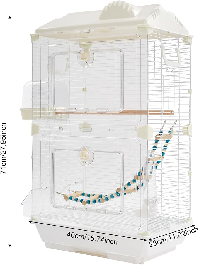 2-Door Wrought Iron Bird Cage Parakeet Cage with Roof & Handles, Parrot Cage Pet Birds Flight Cage, Interactive Birdcages Bird House Travel Cages for 1-3 Birds (28" H, Transparent-B) - Image 2