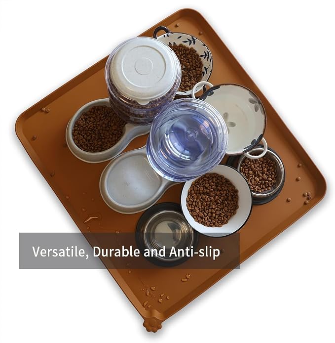 Hoki Found XX-Large Non Slip Silicone Pet Food Mats - Bowl Mats Tray - Feeding Mat for Carpet, Dogs, Cats - Waterproof - Butterscotch - Image 4
