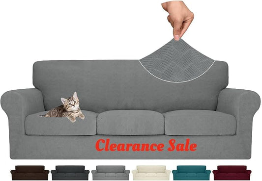 MAXIJIN 4 Piece Couch Covers for 3 Cushion Couch Sofa Covers, Stretch Couch Slipcovers for Sofas with 3 Cushions, Thick 3 Seat Furniture Protector for Dogs Pet (71"-91", Light Gray) by MAXIJIN