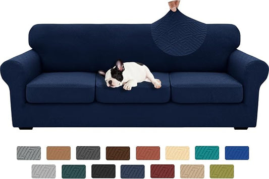 XINEAGE 2026 New 4 Pieces Extra Large Couch Covers for 3 Cushion Sofa Super Stretch Sofa Cover for 3 Large Seat Cushion Universal Slip Cover for Living Room (Navy Blue), 91"-110"(3 Cushions) by XINEAGE