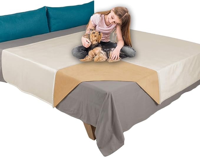 Ameritex Pet Bed Blanket Reversible 100% Waterproof Velvet Super Soft for Sofa and Bed (82x82 Inches, Cream+Sand) - Image 7
