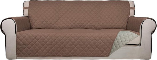 PureFit Reversible Quilted Sofa Cover, Water Resistant Slipcover Furniture Protector, Washable Couch Cover with Non Slip Foam and Elastic Straps for Kids, Pets (X Large, Brown/Beige) | Brown/Beige, Water Resistant Couch Protector, Washable Pet Couch Co... by PureFit