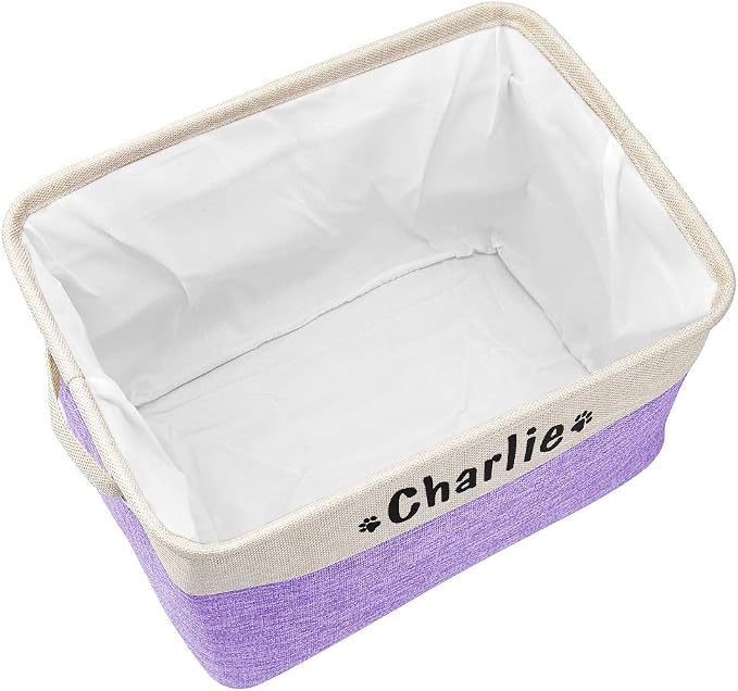 PET ARTIST Collapsible Dog Toy Storage Basket Bin with Personalized Pet's Name - Rectangular Storage Box Chest Organizer for Toys, Coats, Clothing & Accessories, Purple - Image 2