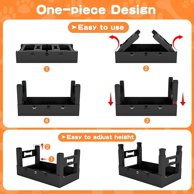 LAKIPETN Elevated Dog Bowls with Mat, Raised Dog Food Bowl Stand with 2 Stainless Steel Bowls, 5 Height Adjustable (3.1", 9", 10", 11", 12") Non-Slip Feeder Set for Medium and Large Dogs – Black - Image 6
