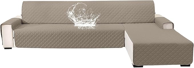 Waterproof Large Sectional Couch Covers for Dogs, Reversible L Shaped Couch Cover, Sofa Covers Washable Sectional, Furniture Protector Cover for Pets Kids (X-Large, Khaki) by CYCMACOHOME