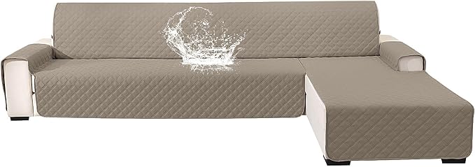 Waterproof Sectional Couch Covers for Dogs, Reversible L Shaped Couch Cover, Chaise Lounge Cover for Sectional Sofa, Sofa Covers Washable Sectional for Pets Dog Cat (Small, Khaki) by CYCMACOHOME