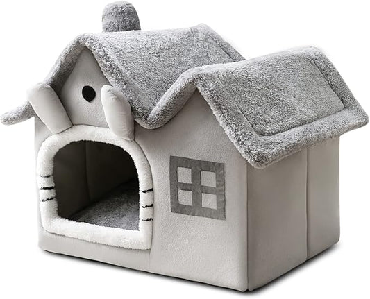 Cat Cave Bed, Warm and Cosy Plush Cat Igloo, Washable Dog Bed with Removable Pillow Cushion, Improve Sleep, Foldable Cat House(L, Grey) by BOSERMEN