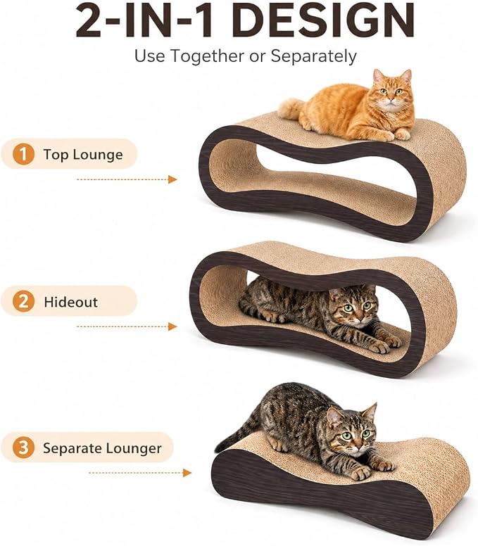 Simple Delxue 2 in 1 Large Cardboard Cat Scratcher Lounger，Cat Scratching Board for Indoor Cats,100% Recyclable&Reversible Horizontal Scratching Pads Prevents Furniture Damage,Brown - Image 3