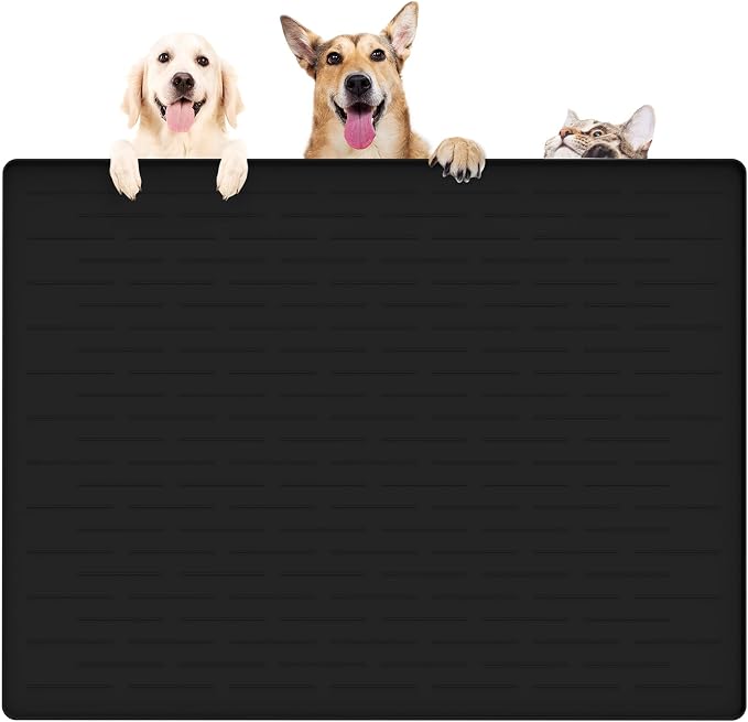 39.4"x29.5" Large Pet Food Mat, Silicone Dog Mats for Food and Water, Nonslip Pet Feeding Mats for Floors,Dog Cat Bowl Mat with Raised Edges, Black by WelcometoULTIBE