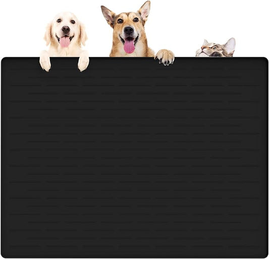 39.4"x29.5" Large Pet Food Mat, Silicone Dog Mats for Food and Water, Nonslip Pet Feeding Mats for Floors,Dog Cat Bowl Mat with Raised Edges, Black by WelcometoULTIBE