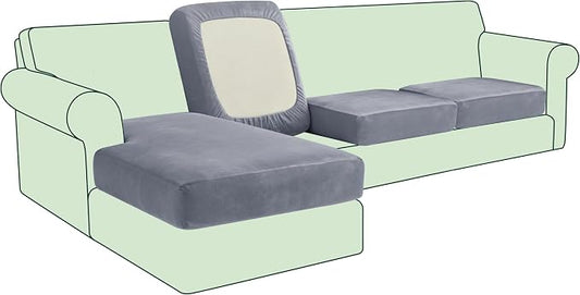 CHUN YI Velvet Couch Cushion Covers, 4 PC Water Resistant Sectional Couch Covers for L Shape Sofa, Individual Seat Cushion Protector for Pets (3 Seater + 1 Chaise, Grey) by CHUNYI