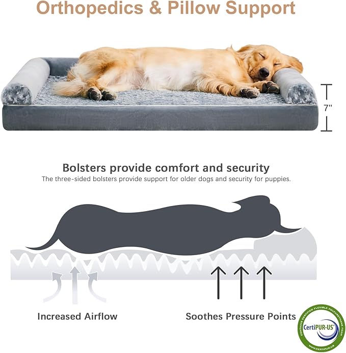 BFPETHOME Orthopedic Washable Large Dog Bed for Senior Dog Comfy Sleep | Waterproof Big Soft Pet Couch Bed for Dogs Relax with Removable Cover Supportive Egg Crate Foam Grey 36x27 Inch - Image 3