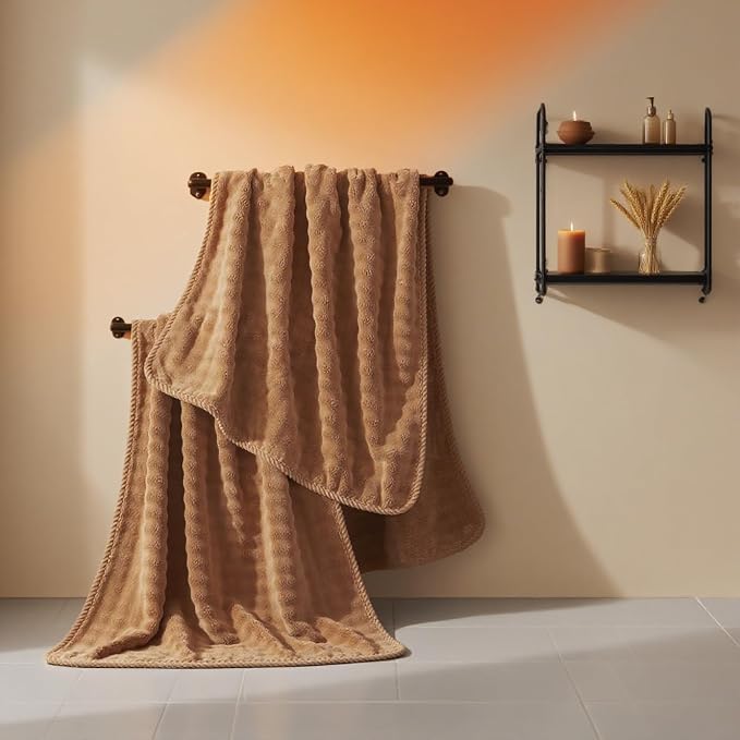 COZYART Lint Free 8 Pcs Bathroom Towels Set Ultra Soft Microfiber Tan | Fluffy, Thick, Highly Absorbent, Fast Dry, No Shedding, No Pilling, Fade Resistant, Durable, Long-lasting - Image 8