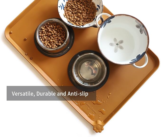 Hoki Found Large Silicone Pet Food Mats Tray - Non Slip Pet Dog Cat Bowl Placemats - Dog Cat Feeding Mat - Waterproof - Butterscotch - Image 4