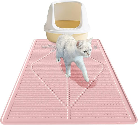 Mofason Silicone Cat Litter Mat XXL - Pink Extra Large Cat Litter Box mat | Waterproof & washable 38"x25" kitty cat litter mat for floor, extra large litter trapping; cat litter catcher mat easy clean by Mofason