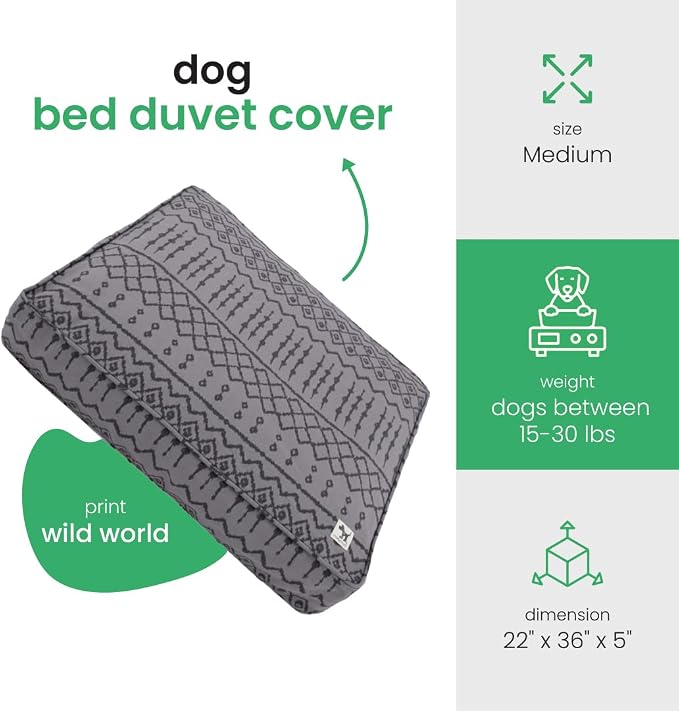 Molly Mutt Wild World Dog Bed Duvet Cover, 100% Cotton Canvas Cover for Dog, Puppy, or Cat Bed, Durable, Washable, and Free of Harmful Chemicals, Medium/Large, 27"x36"x5" - Image 2