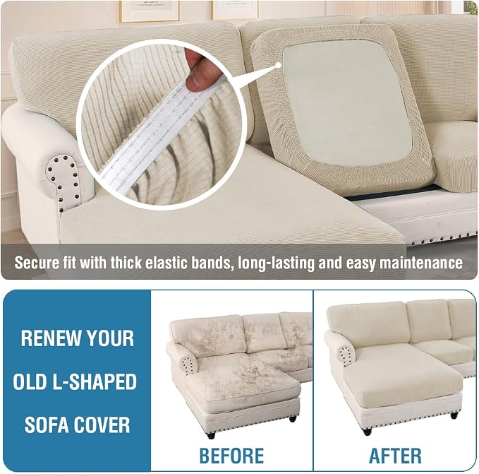 H.VERSAILTEX Sectional Couch Covers 6 Pieces Stretch Sofa Cover for Sectional Sofa Set Separate L Shaped Couch Cover for Both Left/Right Couch (Seat and Back: 1 Chaise + 2 Sofa, Island Fossi) - Image 6