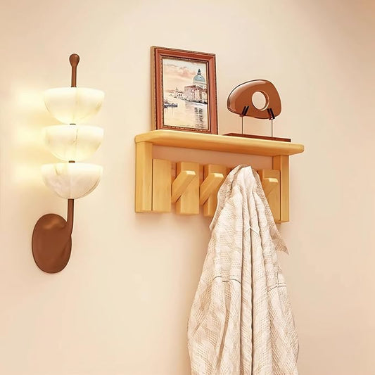 Wall Mounted Coat RackHooks Piano Key Hangers Natural Solid Wood Hanger Non-Woven Fabric Clothes Hangers for Closet, Kitchen, Bedroom, Bathroom, Entryway (Tray-Beech, 4 Hooks) by MurphyBedKitMattresFrame