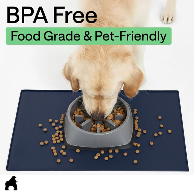 GORILLA GRIP 100% Waterproof Raised Edge BPA Free Silicone Pet Feeding Mat, Dog Cat Food Mats Contain Spills Protects Floors, Placemats for Cats and Dogs Water Bowl, Pets Accessories 26x17 Navy - Image 8
