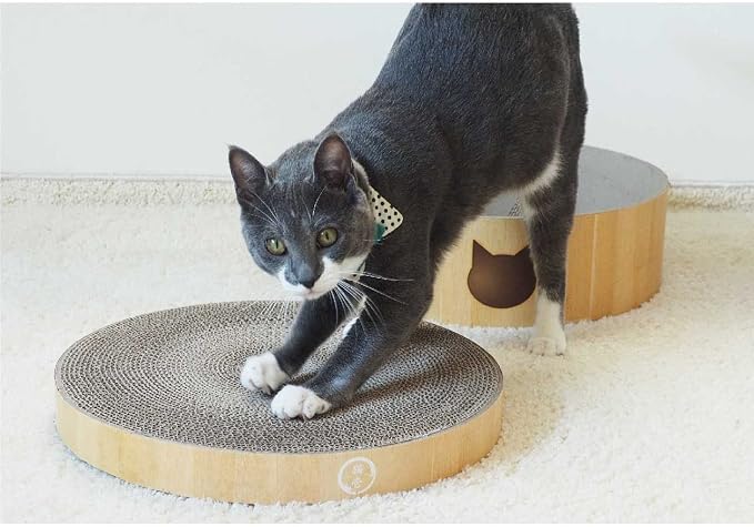Necoichi Cat Scratcher Bowl Replacement for Indoor Cats - Cat Scratching Lounger with Reversible Usability and Extra Comfort for Lounge, Cardboard Bed Couch / (XL, Oak) - Image 5