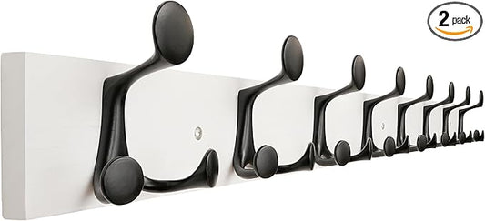 SKOLOO 43-Inch White Wood Coat Rack Wall Mount with 8 Triple Hooks - Ideal for Family Entrances, Classrooms, and Pet Supplies Storage - Perfect Coat Hooks for Wall, Pack of 2 by SKOLOO