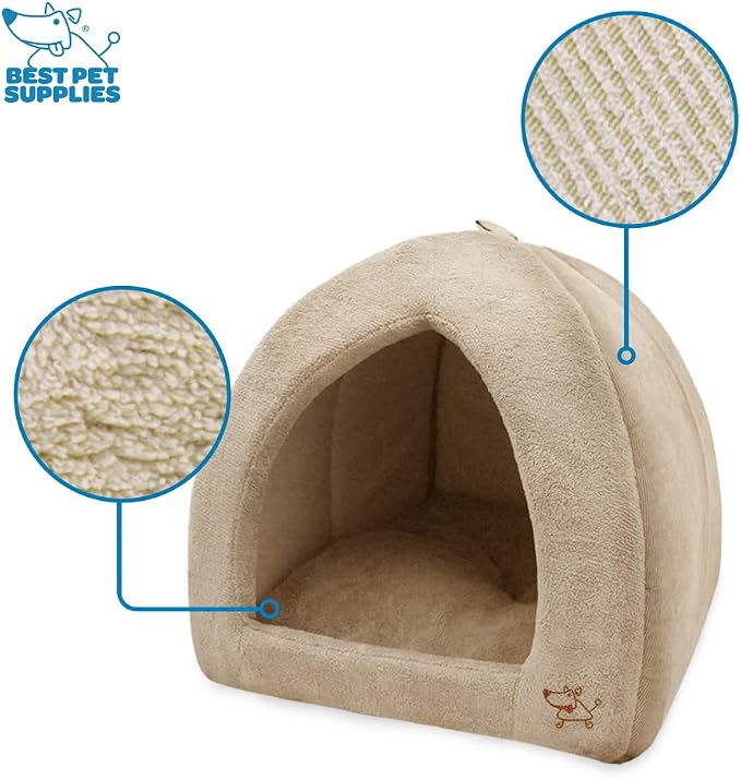 Best Pet Supplies Cat Bed for Indoor Cat, Domed Tent House with Removable Pillow, Covered Cat Cave for Small Dog, Puppies and All Breeds of Cats - Tan, 19 x 19 x H:19" - Image 5
