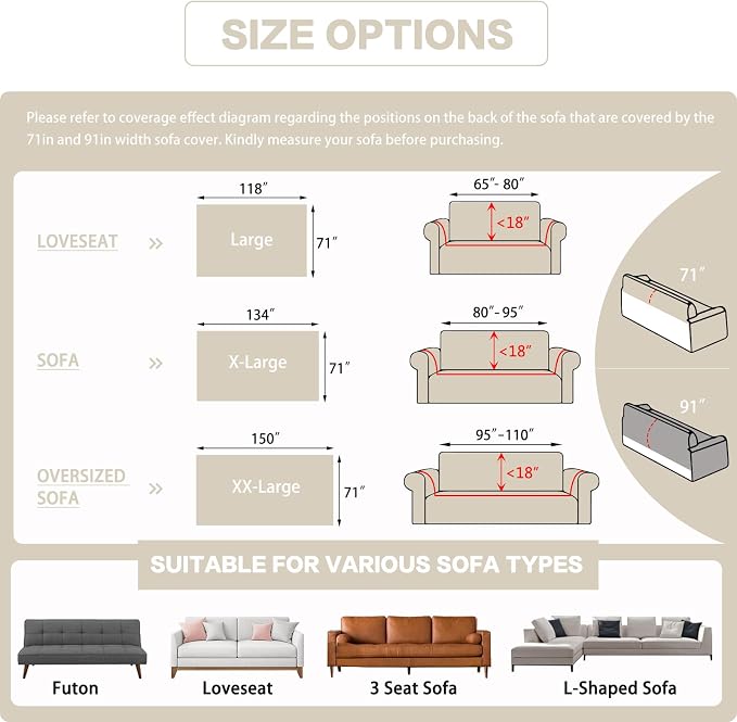 DREAMINGO Sofa Covers Washable Thick Chenille Couch Cover for 3 Cushion Couch Sofa Multi-Use Couch Cover Blanket Modern Pet Furniture Protector Sectional Couch Slipcover 71"x134", Beige White - Image 2